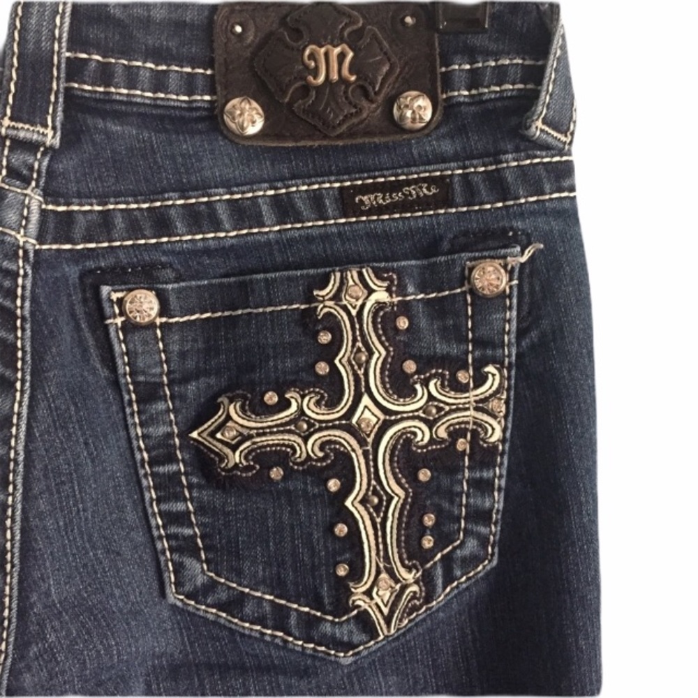 MISS ME Cross Pocket Embellished Dark Bootcut jean